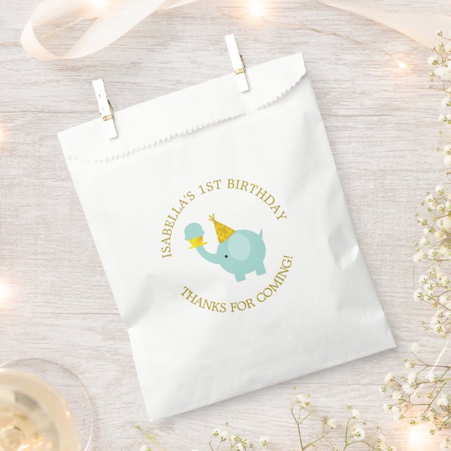 Sweet Mint Green Elephant Birthday Party Favour Bag (Clipped)