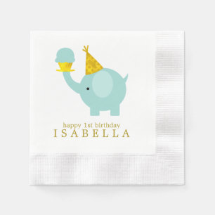 Sweet Mint Green Elephant Birthday Party Napkin