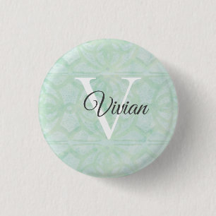 Sweet Mint Green Watercolor Monogram Name 1 Inch Round Button