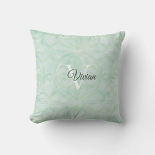 Sweet Mint Green Watercolor Monogram Name Throw Pillow