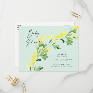Sweet Mint Yellow Wildflowers Baby Shower  Invitation Postcard