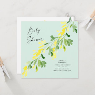 Sweet Mint Yellow Wildflowers Baby Shower Square Invitation