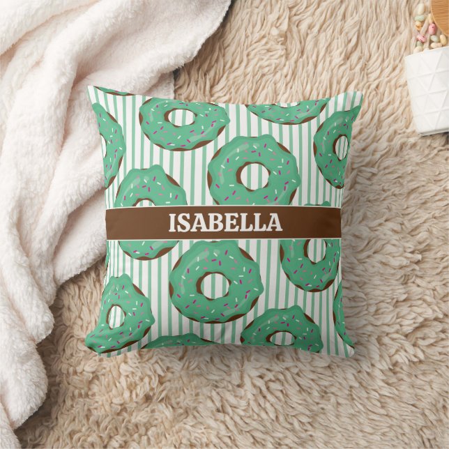 Sweet Minty Green Doughnut Throw Pillow (Blanket)