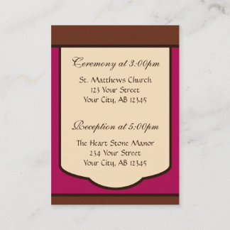 Sweet Mocha & Fuchsia Wedding Guest Reference Card