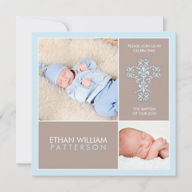 Sweet & Modern Baptism Baby Boy Invitation (Front)
