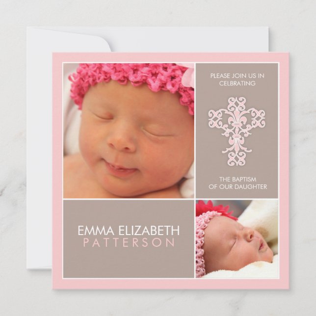 Sweet & Modern Baptism Baby Girl Invitation (Front)