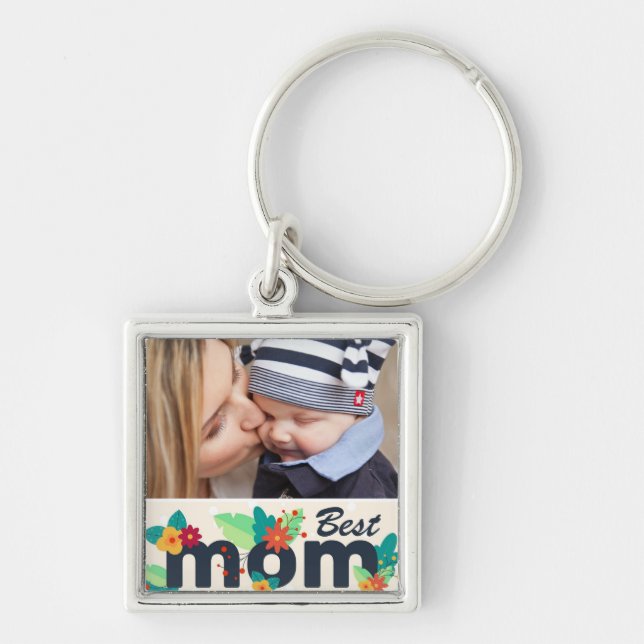 Sweet Modern Floral Mom Photo Keychain (Front)