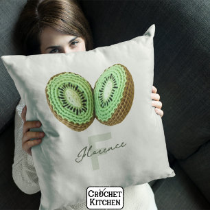 Sweet Modern Minimal Green Crochet Kiwi Name Throw Pillow