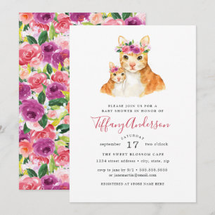 Sweet Mom And Baby Cat Floral Baby Shower Invitation