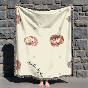 Sweet Mom And Baby With Name Green Throw Blanket