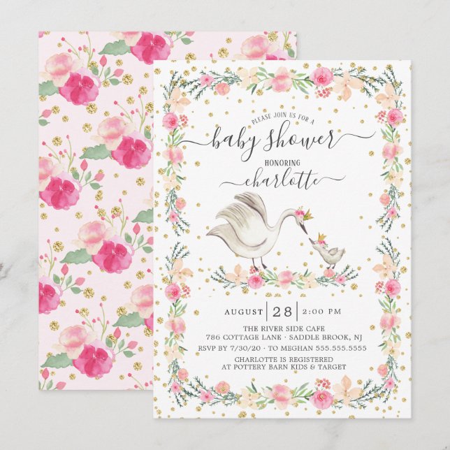 Sweet Mom & Baby Swan Baby Shower Invitation (Front/Back)
