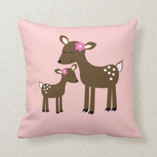 Sweet Mommy and Baby Deer - Pink Girl Pillow