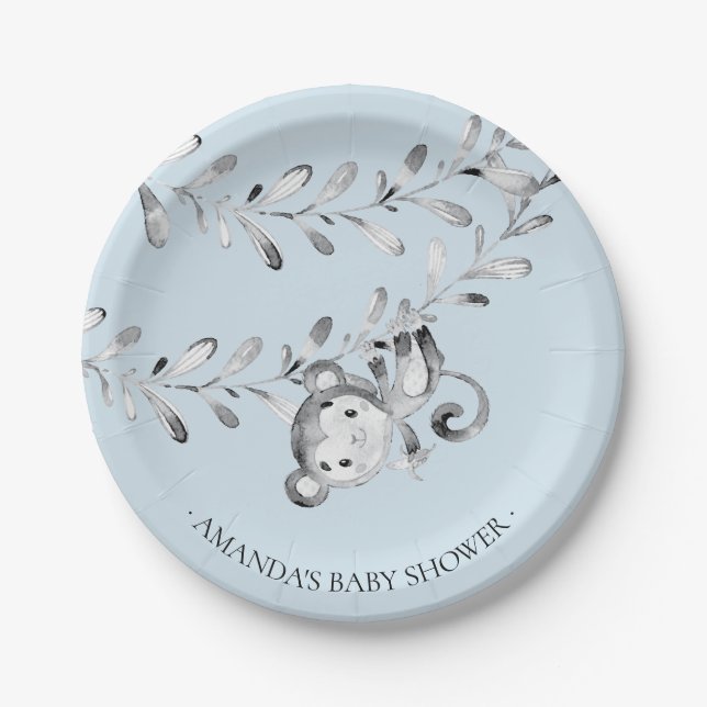 Sweet Monkey Boys Baby Shower 7" Plate (Front)