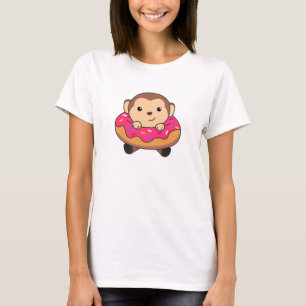 Sweet Monkey Funny Animals In Donut Pink T-Shirt