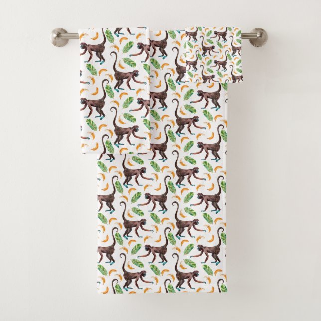 Sweet Monkeys Juggling Bananas Bath Towel Set (Insitu)