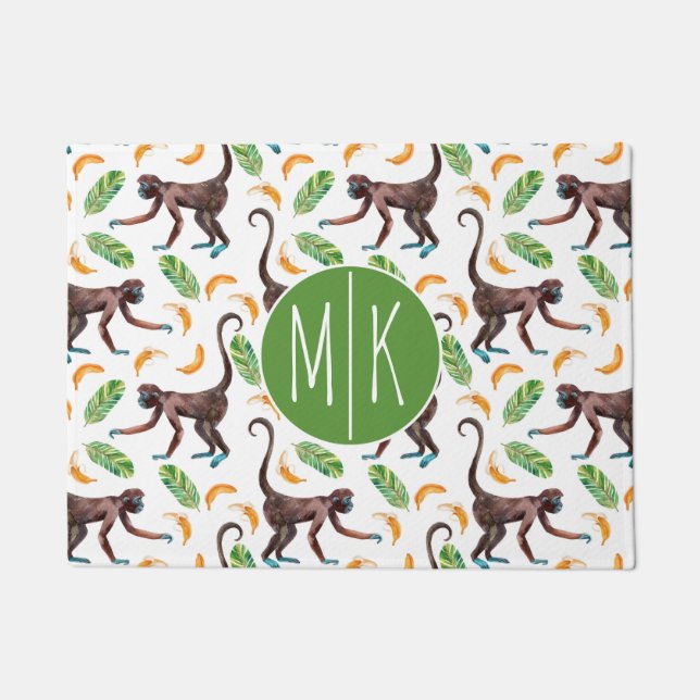 Sweet Monkeys Juggling Bananas | Monogram Doormat (Front)