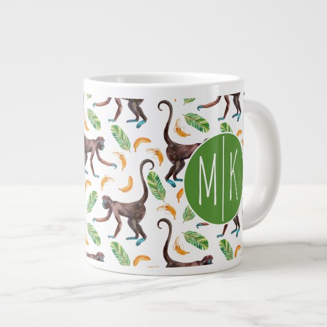 Sweet Monkeys Juggling Bananas | Monogram Large Coffee Mug (Front Right)