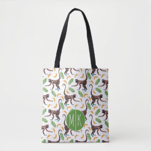 Sweet Monkeys Juggling Bananas   Monogram Tote Bag