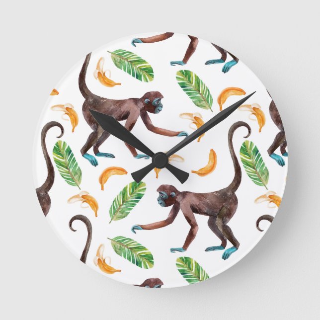 Sweet Monkeys Juggling Bananas Round Clock (Front)