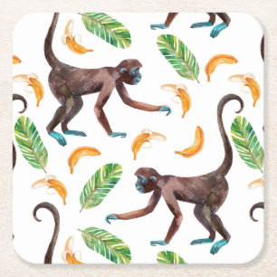 Sweet Monkeys Juggling Bananas Square Paper Coaster