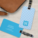 Sweet Monogram Baby Blue Gingham Luggage Tag<br><div class="desc">Travel in style with this sweet monogram luggage tag featuring a blue square against a baby blue gingham pattern on the front with a match blue back side. Personalize it by replacing the placeholder text. For more options such as to change the font and it's size/colour or the spacing between...</div>