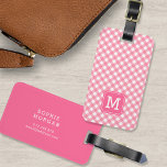 Sweet Monogram Baby Pink Gingham Luggage Tag<br><div class="desc">Travel in style with this sweet monogram luggage tag featuring a pink square against a baby pink gingham pattern on the front with a match pink back side. Personalize it by replacing the placeholder text. For more options such as to change the font and it's size/colour or the spacing between...</div>