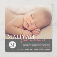 Sweet Monogram Birth Announcement / Rose Dots