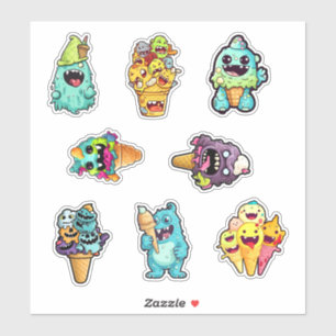 Sweet Monsters Enjoying Ice Cream Stickers pt 4