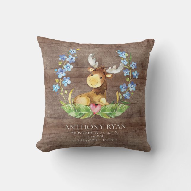 Sweet Moose  Baby Birth Stats Pillow (Front)