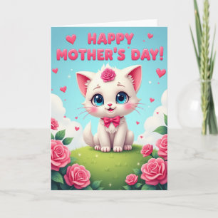 Sweet Mothers Day Cat Rose Card
