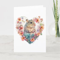 Sweet Mouse in Pink Peach Flowers Valentine's Day