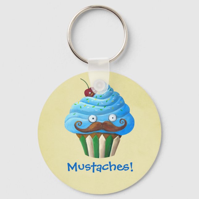 Sweet Moustached Cupcake Keychain (Front)