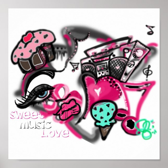 Sweet Music Love Grafitti Couture-ist Poster (Front)