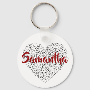Sweet Music Notes Red Name & Musical Heart Love Keychain