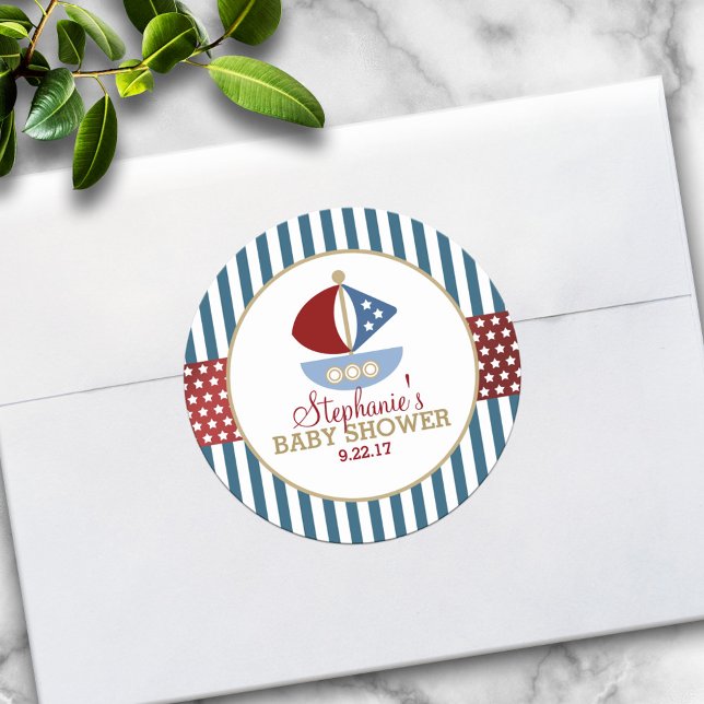 Sweet Nautical Baby Shower Classic Round Sticker (Creator Uploaded)