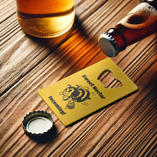 Sweet Nectar Incoming! Busy Bee Buckets Cartoon Credit Card Bottle Opener