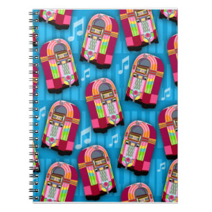 Sweet Neon Jukeboxes Fun Retro Pattern Notebook
