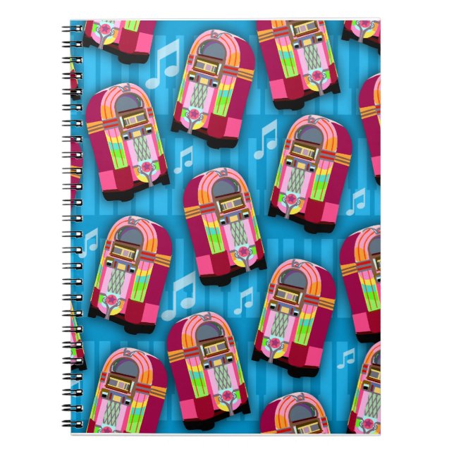 Sweet Neon Jukeboxes Fun Retro Pattern  Notebook (Front)