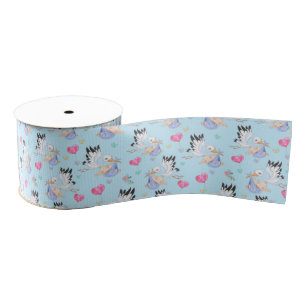 Sweet New Baby Boy and Stork Grosgrain Ribbon