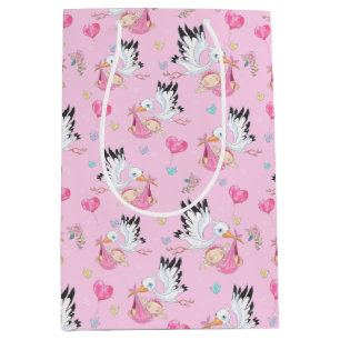 Sweet New Baby Girl and Stork  Medium Gift Bag