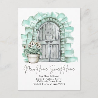 Sweet New Home - New Address Watercolor Door  Announcement Postcard