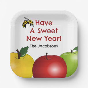 Sweet New Year Apple and Bee Paper Plate