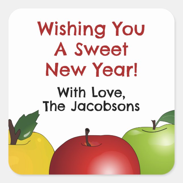 Sweet New Year Apple Square Holiday Stickers (Front)