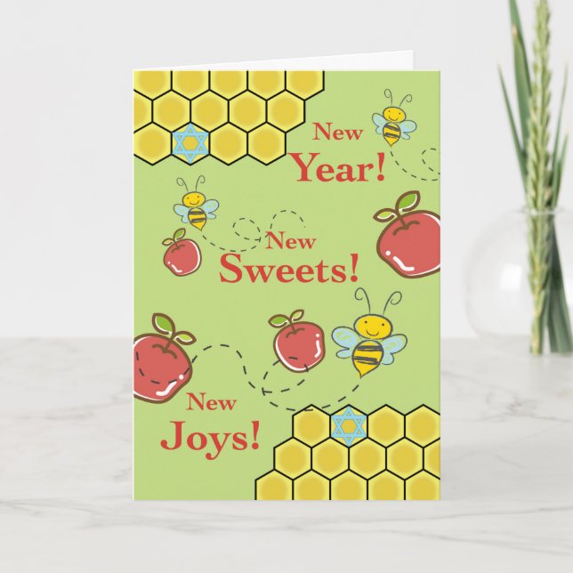Sweet New Year, Rosh Hashanah, Apples and Bees Card (Front)