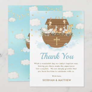 Sweet Noah's Ark Blue Boy Baptism Christening Thank You Card