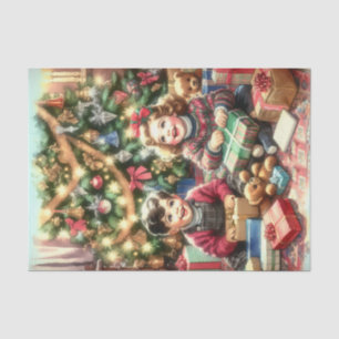 Sweet Nostalgic Children on Christmas to and from Tissue Paper