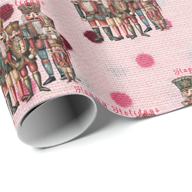 Sweet Nutcrackers and Polka Dots Pink  Wrapping Paper (Roll Corner)