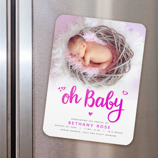 Sweet Oh Baby Girl Birth Announcement Photo Magnet (Creator Uploaded)