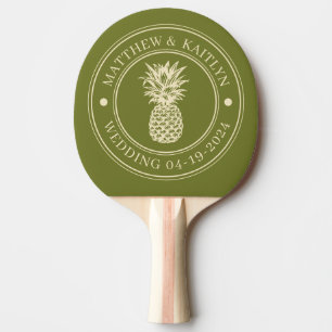 Sweet Olive Pineapple Wedding Crest & Names Ping Pong Paddle