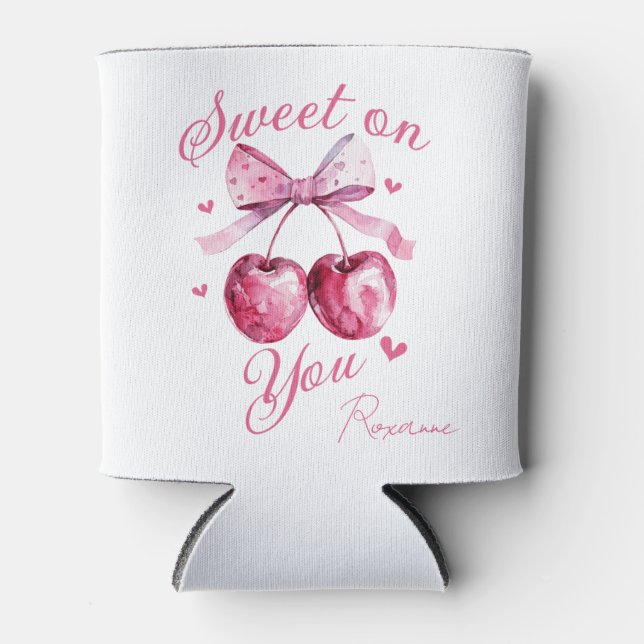 Sweet on You" Customizable Cherry-Themed Can Cooler (Front)